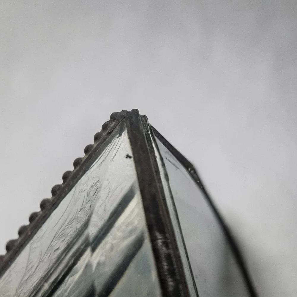 Vintage Etched Clear Beveled Leaded Glass Jewelry Triangle Art Deco Box Trinket